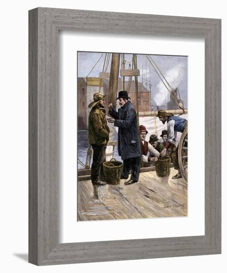 Oyster Buyer Tasting a Sample on the Dock in Baltimore, Maryland, 1880s-null-Framed Giclee Print