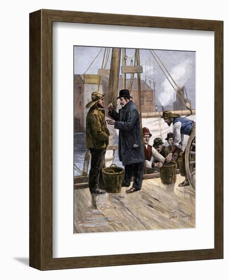 Oyster Buyer Tasting a Sample on the Dock in Baltimore, Maryland, 1880s-null-Framed Giclee Print