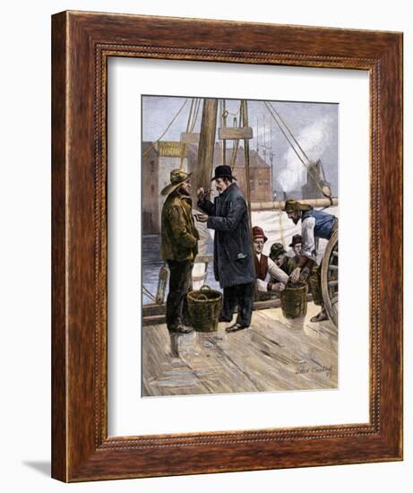 Oyster Buyer Tasting a Sample on the Dock in Baltimore, Maryland, 1880s-null-Framed Giclee Print