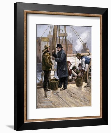 Oyster Buyer Tasting a Sample on the Dock in Baltimore, Maryland, 1880s-null-Framed Giclee Print