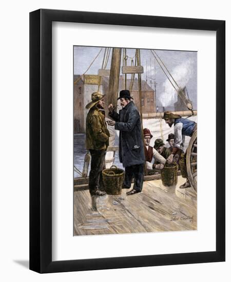 Oyster Buyer Tasting a Sample on the Dock in Baltimore, Maryland, 1880s-null-Framed Giclee Print