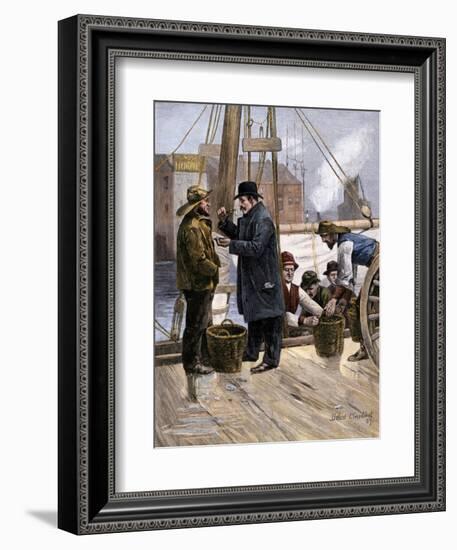 Oyster Buyer Tasting a Sample on the Dock in Baltimore, Maryland, 1880s-null-Framed Giclee Print