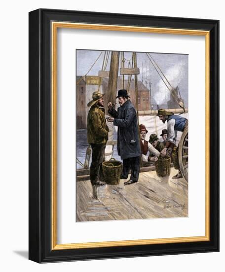 Oyster Buyer Tasting a Sample on the Dock in Baltimore, Maryland, 1880s-null-Framed Giclee Print