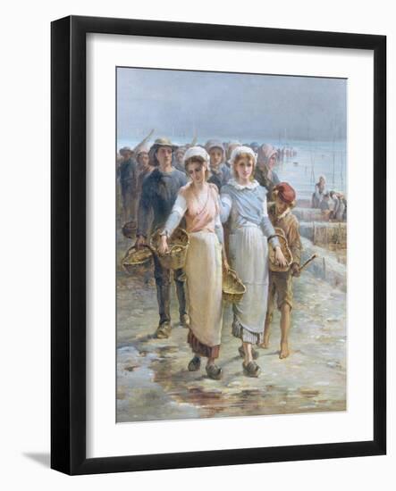 Oyster Girls at Cancale-Francois Nicolas Augustin Feyen-Perrin-Framed Giclee Print