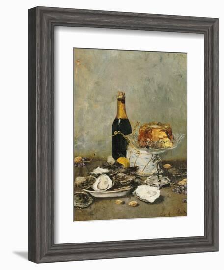 Oysters, Cake and a Bottle of Champagne, 1891-Victor Morenhout-Framed Giclee Print