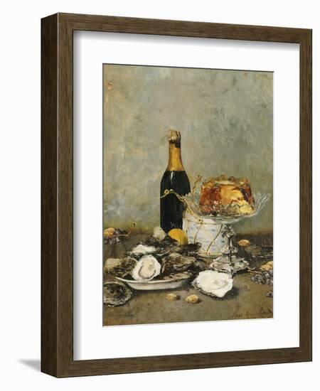 Oysters, Cake and a Bottle of Champagne, 1891-Victor Morenhout-Framed Giclee Print