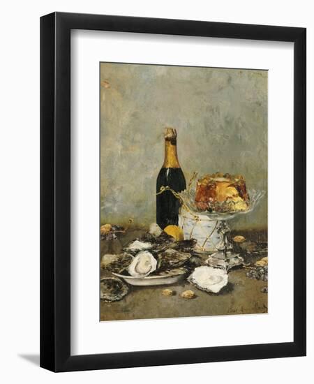 Oysters, Cake and a Bottle of Champagne, 1891-Victor Morenhout-Framed Giclee Print