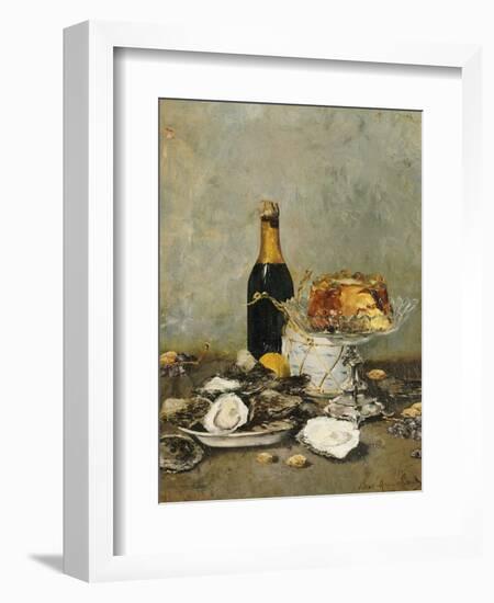 Oysters, Cake and a Bottle of Champagne, 1891-Victor Morenhout-Framed Giclee Print