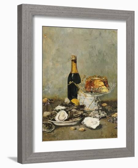 Oysters, Cake and a Bottle of Champagne, 1891-Victor Morenhout-Framed Giclee Print