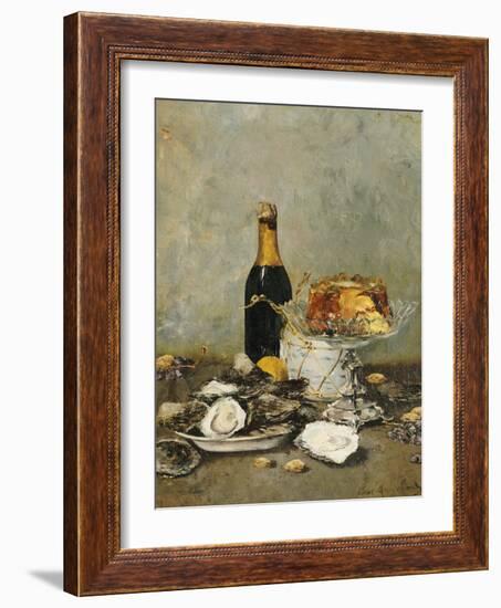 Oysters, Cake and a Bottle of Champagne, 1891-Victor Morenhout-Framed Giclee Print