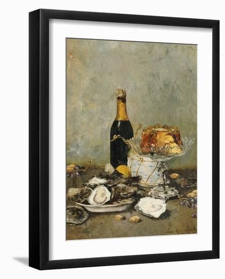 Oysters, Cake and a Bottle of Champagne, 1891-Victor Morenhout-Framed Giclee Print