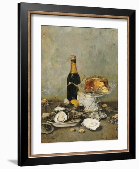 Oysters, Cake and a Bottle of Champagne, 1891-Victor Morenhout-Framed Giclee Print