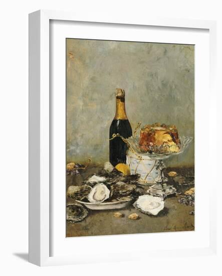 Oysters, Cake and a Bottle of Champagne, 1891-Victor Morenhout-Framed Giclee Print