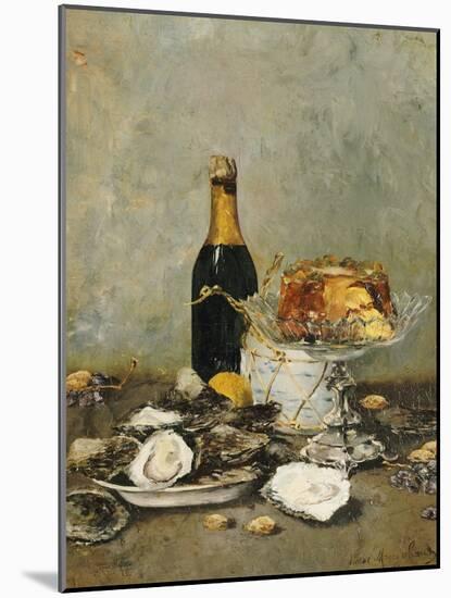 Oysters, Cake and a Bottle of Champagne, 1891-Victor Morenhout-Mounted Giclee Print