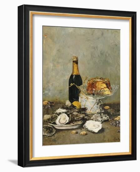 Oysters, Cake and a Bottle of Champagne, 1891-Victor Morenhout-Framed Giclee Print