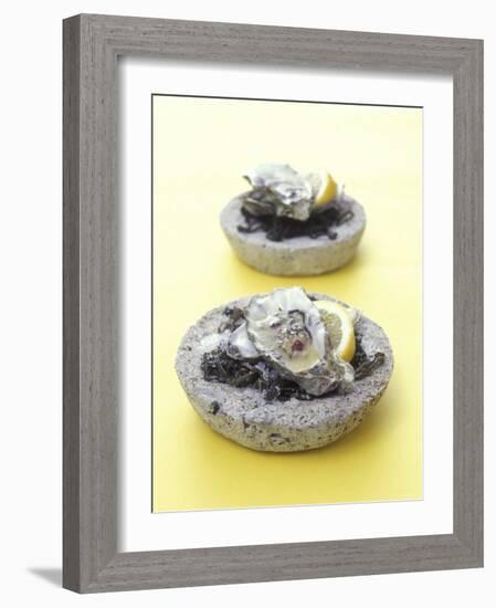 Oysters with Seaweed in Stone Bowl-Alexander Van Berge-Framed Photographic Print