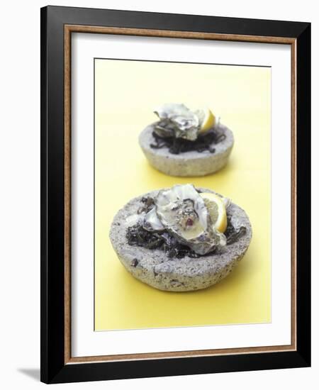 Oysters with Seaweed in Stone Bowl-Alexander Van Berge-Framed Photographic Print