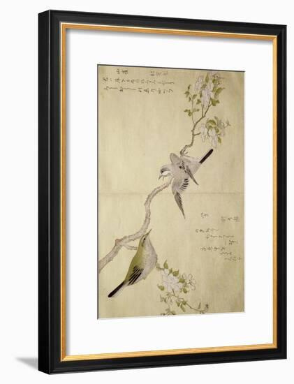 P.332-1946 Vol.1 F.2 Tit on a Bough on the Right and a Bush-Warbler on a Branch on the Left, from…-Kitagawa Utamaro-Framed Giclee Print