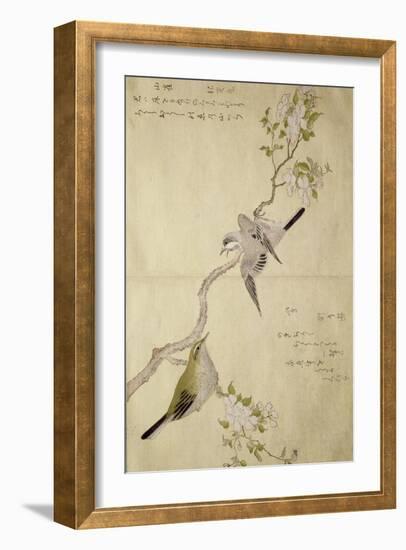 P.332-1946 Vol.1 F.2 Tit on a Bough on the Right and a Bush-Warbler on a Branch on the Left, from…-Kitagawa Utamaro-Framed Giclee Print