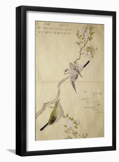 P.332-1946 Vol.1 F.2 Tit on a Bough on the Right and a Bush-Warbler on a Branch on the Left, from…-Kitagawa Utamaro-Framed Giclee Print