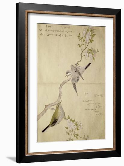 P.332-1946 Vol.1 F.2 Tit on a Bough on the Right and a Bush-Warbler on a Branch on the Left, from…-Kitagawa Utamaro-Framed Giclee Print