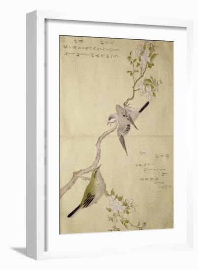 P.332-1946 Vol.1 F.2 Tit on a Bough on the Right and a Bush-Warbler on a Branch on the Left, from…-Kitagawa Utamaro-Framed Giclee Print