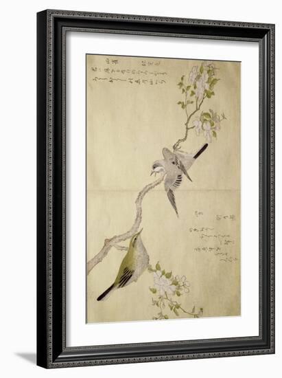 P.332-1946 Vol.1 F.2 Tit on a Bough on the Right and a Bush-Warbler on a Branch on the Left, from…-Kitagawa Utamaro-Framed Giclee Print