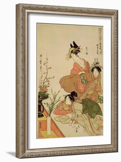 P.351-1945 Scene 4, Comparison of Celebrated Beauties and the Loyal League, C.1797-Kitagawa Utamaro-Framed Giclee Print