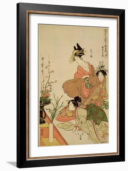 P.351-1945 Scene 4, Comparison of Celebrated Beauties and the Loyal League, C.1797-Kitagawa Utamaro-Framed Giclee Print