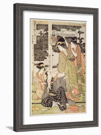 P.359-1945 Scene 12, Comparison of Celebrated Beauties and the Loyal League, C.1797-Kitagawa Utamaro-Framed Giclee Print