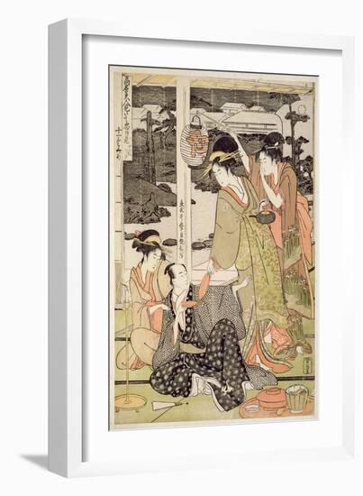 P.359-1945 Scene 12, Comparison of Celebrated Beauties and the Loyal League, C.1797-Kitagawa Utamaro-Framed Giclee Print