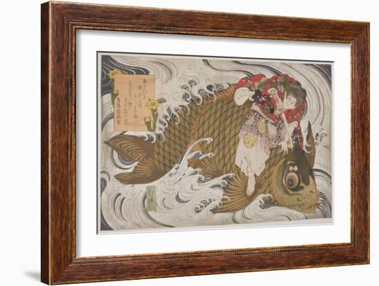 P.375-1937 Oniwaka Mara (Little Demon) Overcoming a Giant Carp, Surimono Diptych, Scene from the…-Toyota Hokkei-Framed Giclee Print