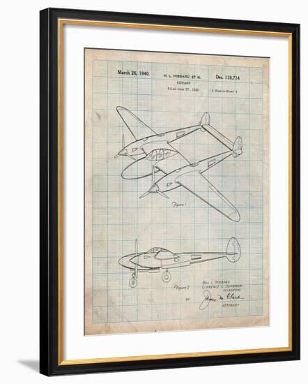 P-38 Airplane Patent-Cole Borders-Framed Art Print