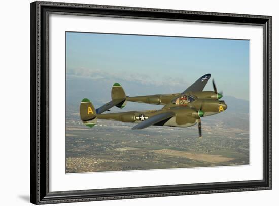 P-38 Lightning Flying over Chino, California-Stocktrek Images-Framed Photographic Print