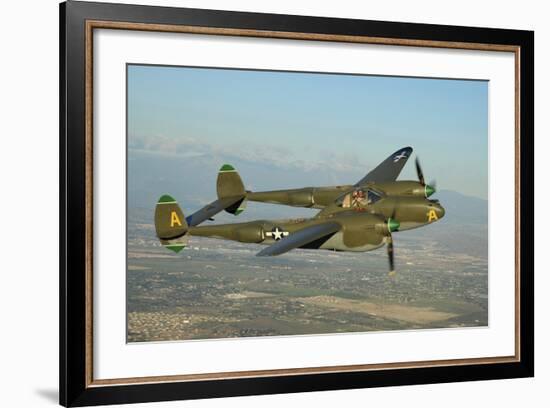 P-38 Lightning Flying over Chino, California-Stocktrek Images-Framed Photographic Print