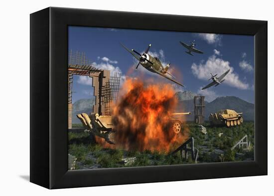 P-47 Thunderbolts Attacking German Jagdpanther Tanks During World War Ii-null-Framed Stretched Canvas