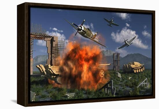 P-47 Thunderbolts Attacking German Jagdpanther Tanks During World War Ii-null-Framed Stretched Canvas