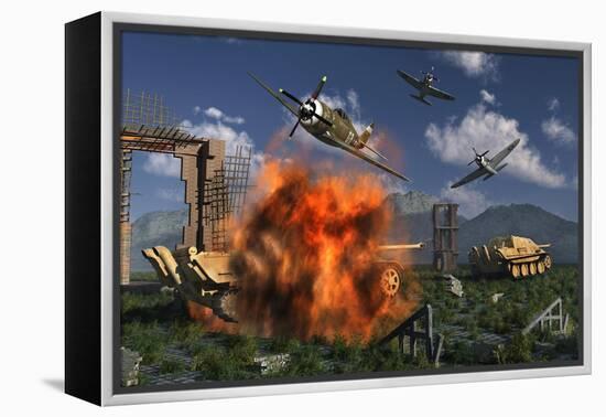 P-47 Thunderbolts Attacking German Jagdpanther Tanks During World War Ii-null-Framed Stretched Canvas