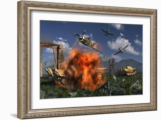 P-47 Thunderbolts Attacking German Jagdpanther Tanks During World War Ii-null-Framed Art Print