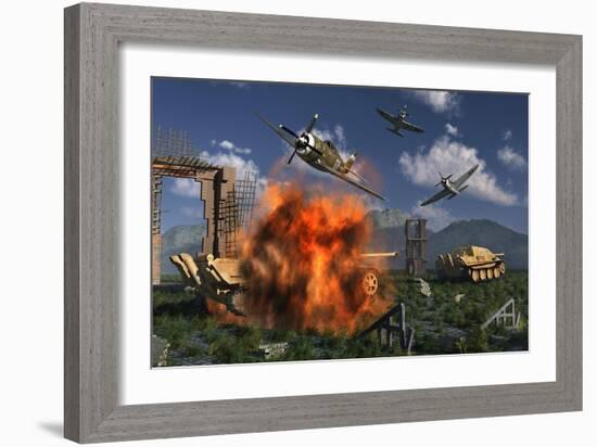 P-47 Thunderbolts Attacking German Jagdpanther Tanks During World War Ii-null-Framed Art Print