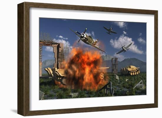 P-47 Thunderbolts Attacking German Jagdpanther Tanks During World War Ii-null-Framed Art Print