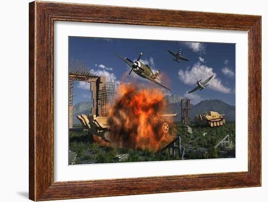 P-47 Thunderbolts Attacking German Jagdpanther Tanks During World War Ii-null-Framed Art Print