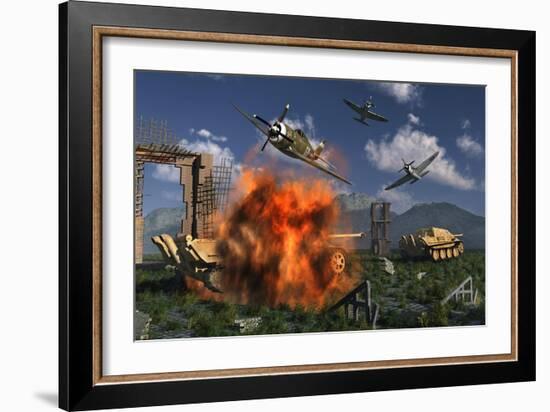 P-47 Thunderbolts Attacking German Jagdpanther Tanks During World War Ii-null-Framed Art Print