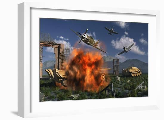 P-47 Thunderbolts Attacking German Jagdpanther Tanks During World War Ii-null-Framed Art Print