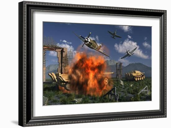 P-47 Thunderbolts Attacking German Jagdpanther Tanks During World War Ii-null-Framed Art Print