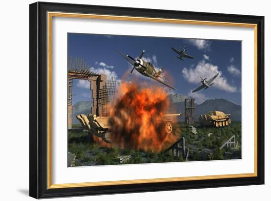 P-47 Thunderbolts Attacking German Jagdpanther Tanks During World War Ii-null-Framed Art Print