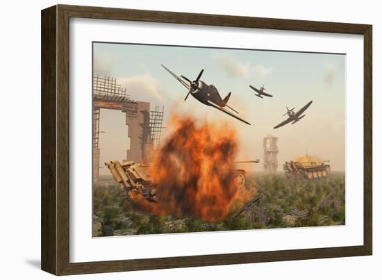 P-47 Thunderbolts Attacking German Jagdpanther Tanks During World War Ii-null-Framed Premium Giclee Print