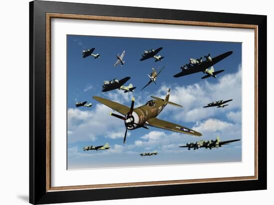 P-47 Thunderbolts Escorting B-17 Flying Fortress Bombers-null-Framed Art Print