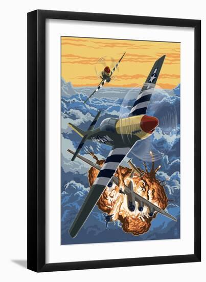 P-51 Mustang Mission with Bomber (Image Only)-Lantern Press-Framed Art Print