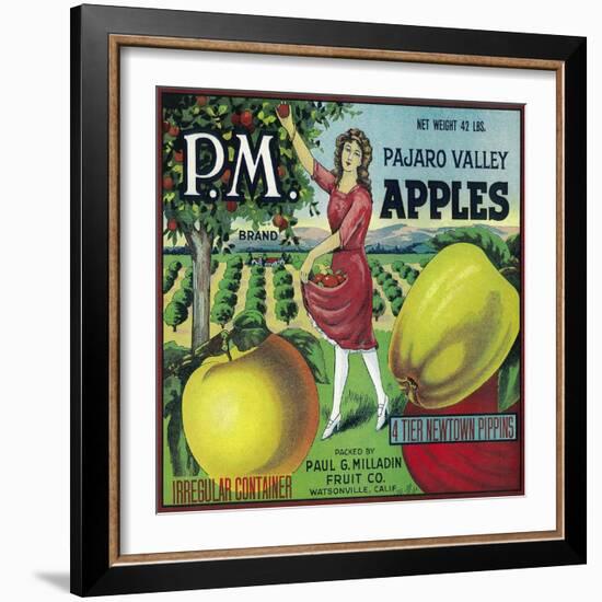 P.M. Apple Crate Label - Watsonville, CA-Lantern Press-Framed Art Print